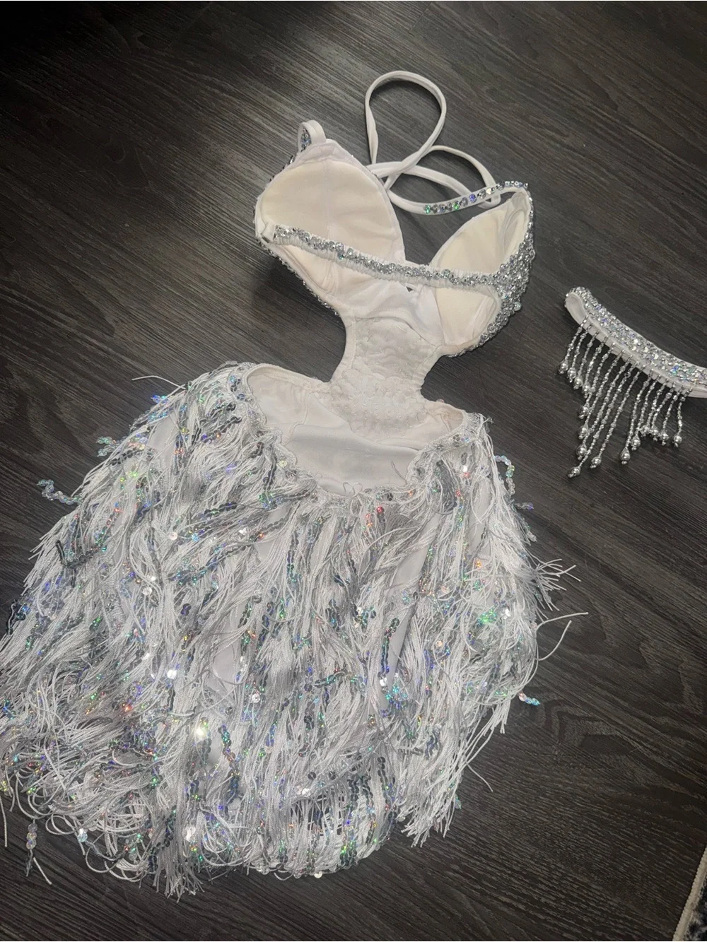 Sparkling White Sequin Fringe Mamba Dress